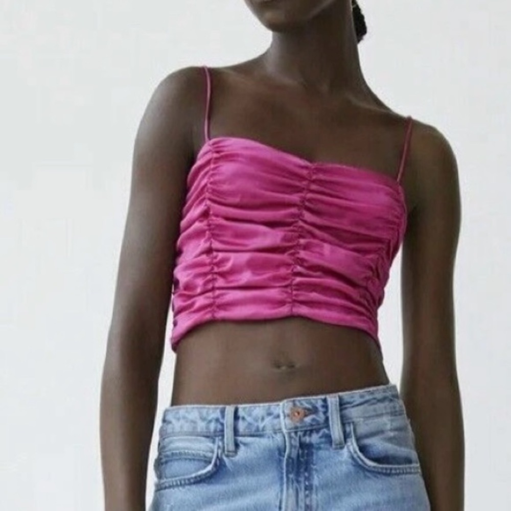 Zara ruched tank top in magenta NEW